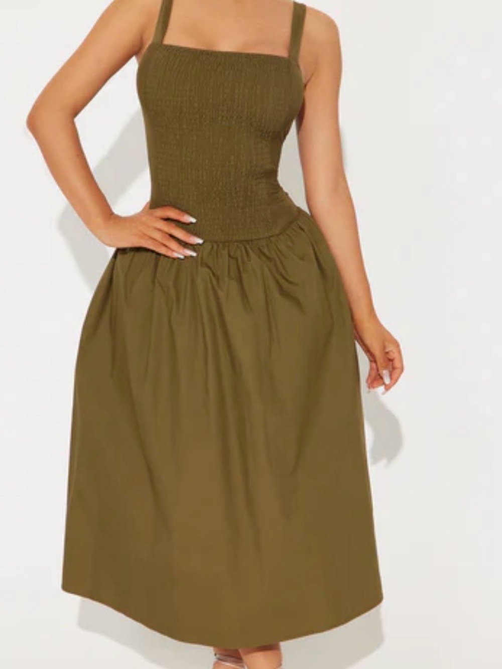 Fashion Nova Olive Green Smocked Top Dress